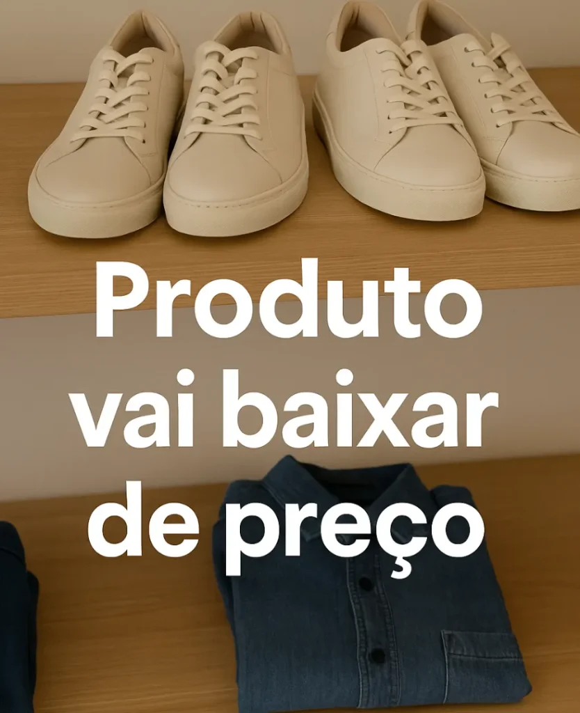 Imagem de uma vitrine moderna com produtos eletrônicos e etiquetas de preço, representando o momento ideal para identificar quando um produto vai baixar de preço.